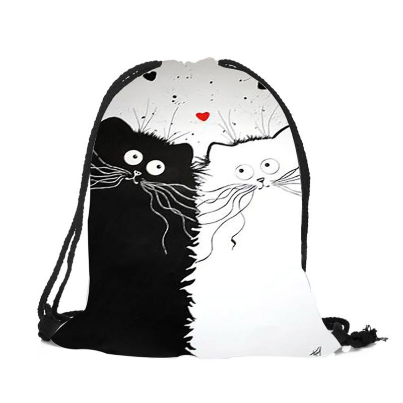 Cute Cat Printing Drawstring Gym Bag School Library Swimming Travel Adult Teenagers Sports Backpack Daypack