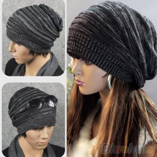 Unisex Womens Mens Knit Baggy Beanie Hat Winter Warm Oversized Ski Cap 1P8L