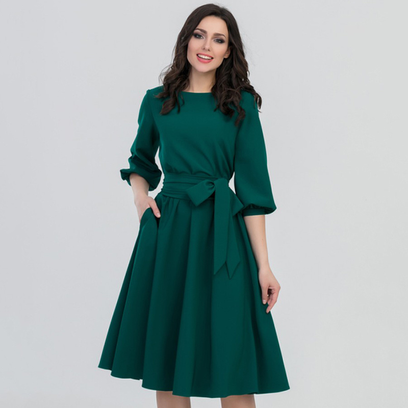 Robe trapèze Vintage pour femmes, lanterne de plage, demi manches, col rond, poches, longueur aux genoux, robes décontractées, automne 2022