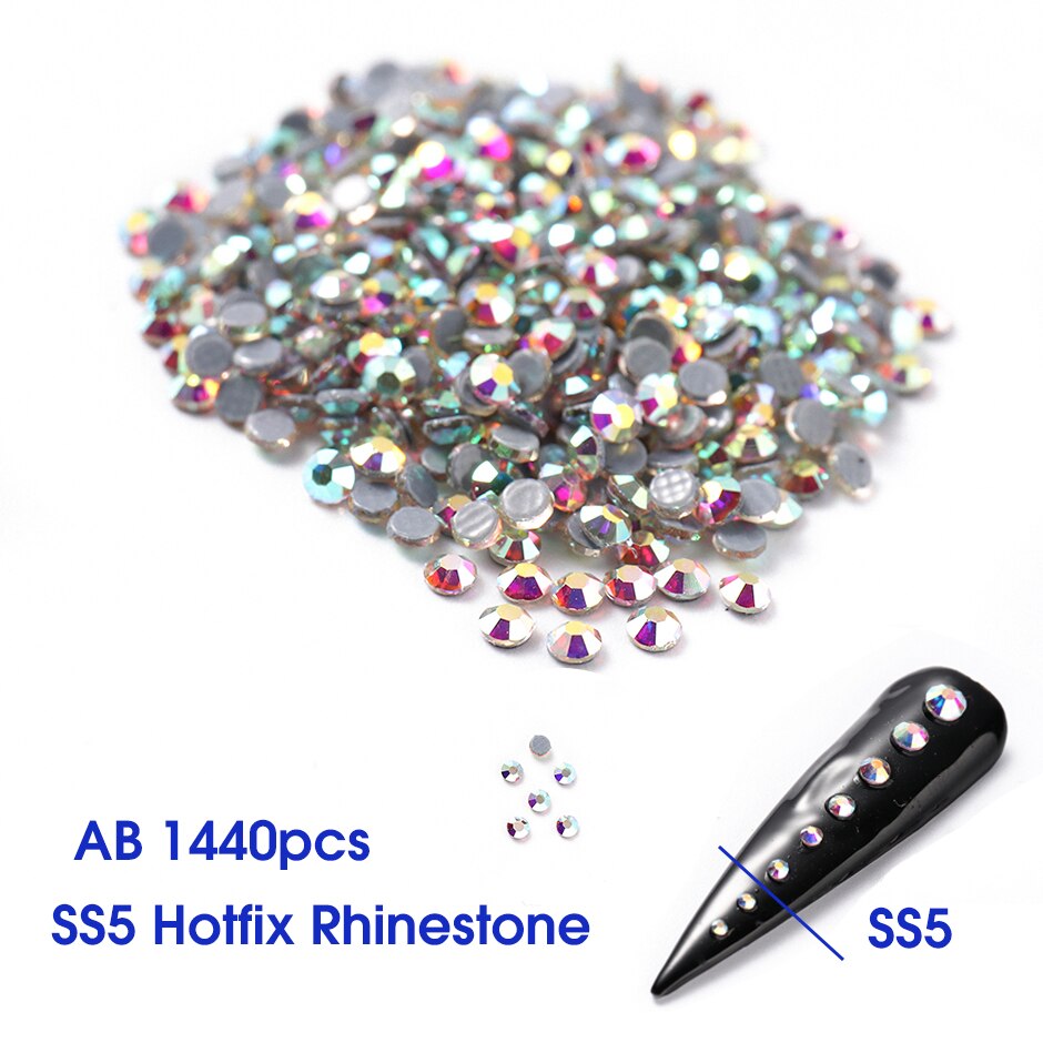 1440pc super glitter krystal ab  ss3-ss20 hotfix rhinsten på negle dekoration fix flad ryg strass nail art sten  le1610: Hvid ab  ss5