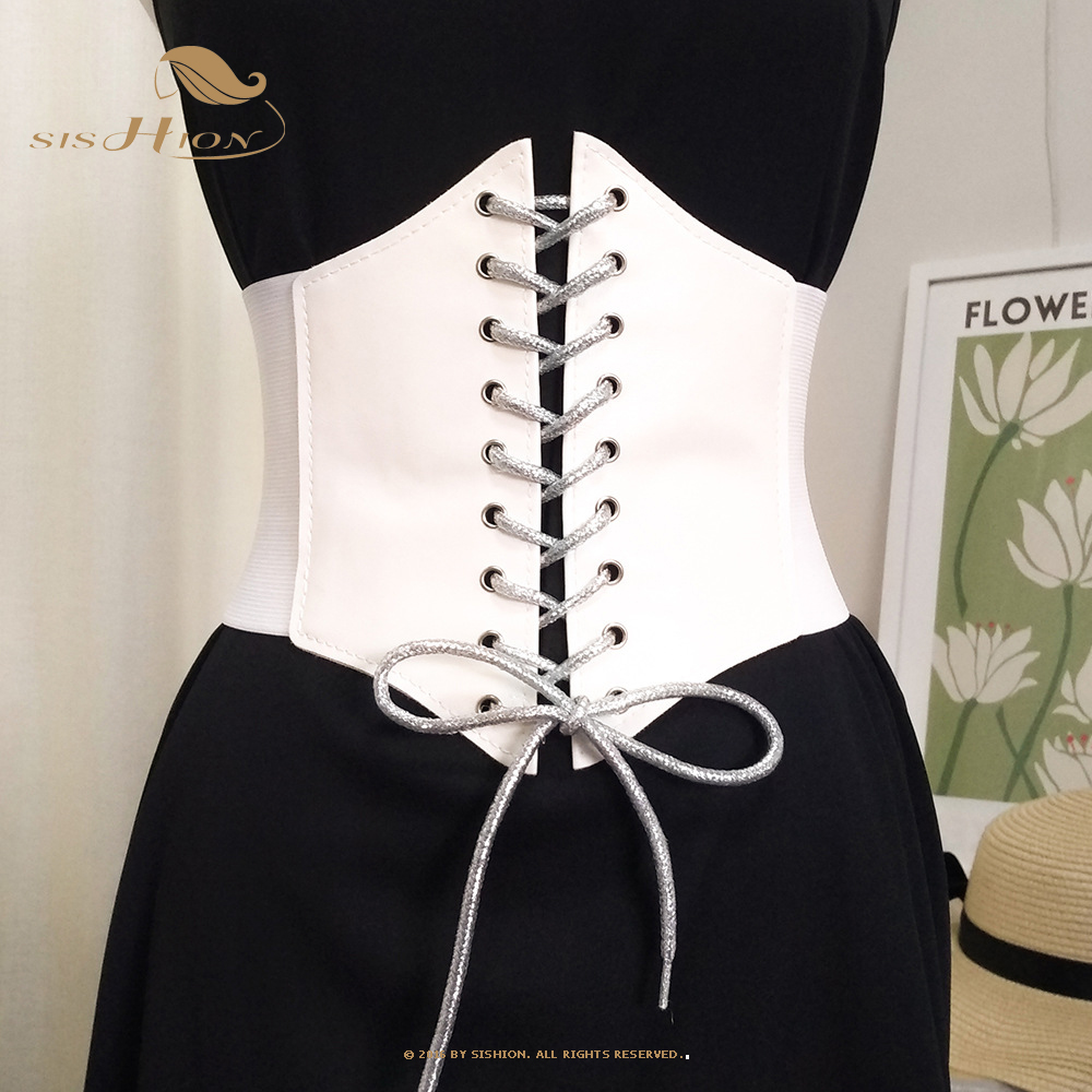 SISHION Gaine Amincissante Femme VD2596 encaje hasta Steampunk cintura ancha negro blanco café debajo del busto corsé cinturón