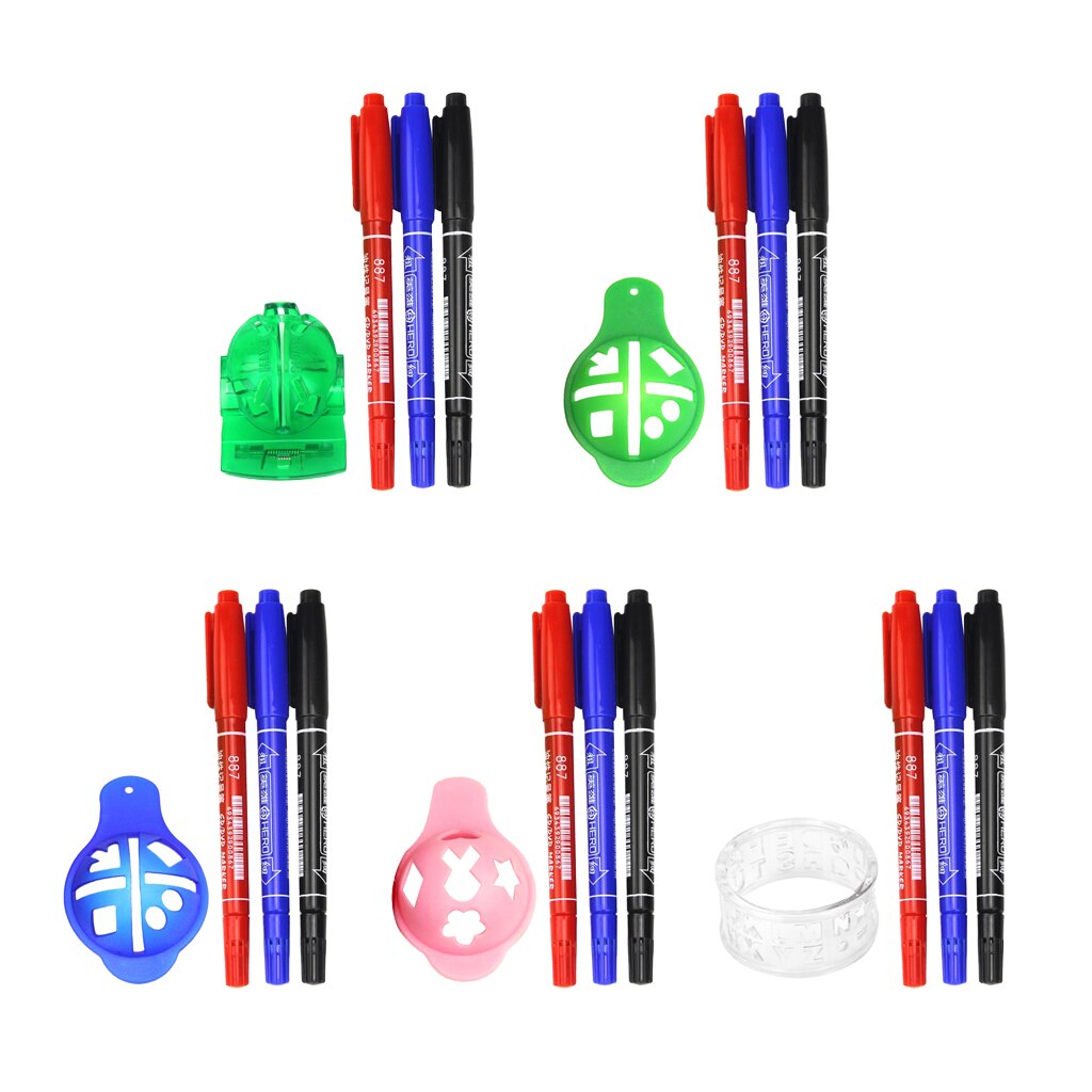 Draagbare Golfbal Liner Marker Lijn Tekening Alignment Tool Lade Stencil Met Drie Verschillende Kleur Pennen