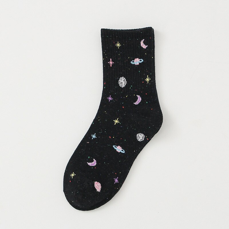 Harajuku planeta ponto fio engraçado meias japonês criativo lua estrelas meias feminino quente bonito novidade femme sokken meias: Color1