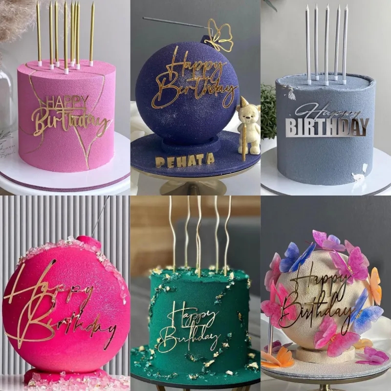 Ins novo feliz aniversário bolo toppers para o bebê crianças adulto festa de aniversário decoração do bolo ouro prata acrílico diy ferramentas de cozimento do bolo
