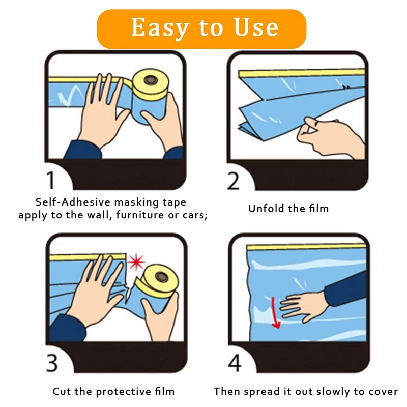 ! 4 Pcs Plastic Dust Sheets Roll 0.55 X 20M Pre-Taped Masking Film Cloths For Painting Bed Furniture Covering