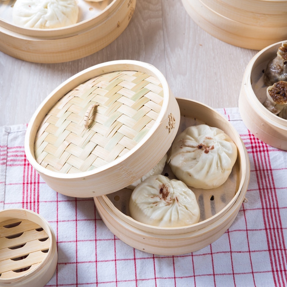 Bamboo Steamer One Cage+One Cover Fish Rice Vegetable Basket Set Kitchen Cooking Tools Dumpling Steamer Steam Pot