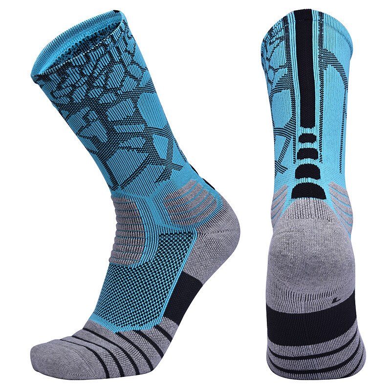 Men Outdoor Sports Elite Basketball Socks Men Cycling Socks Compression Socks Cotton Towel Bottom Men's socks: Sky Blue / L 39-42