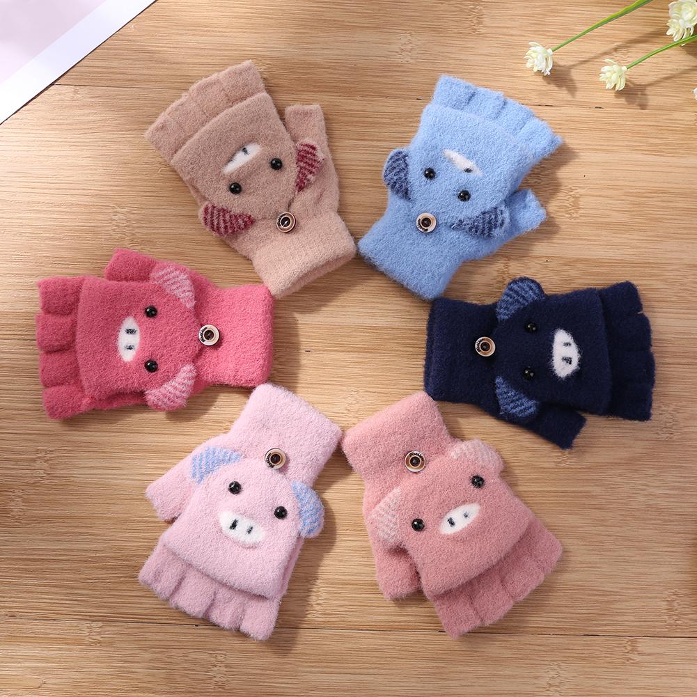 2 stücke freundlicher Warme Handschuhe Mädchen Jungen Halbe Finger Handschuhe Winter Warme Nette Fäustlinge Hand Muff Karikatur Handschuh Für freundlicher 2-6 jahre alt
