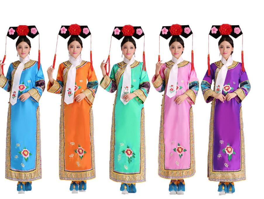 Chinese Traditional Dress Women Cheongsam with Headdress The Qing Dynasty Clothing Princess Costume Stage Costume 17