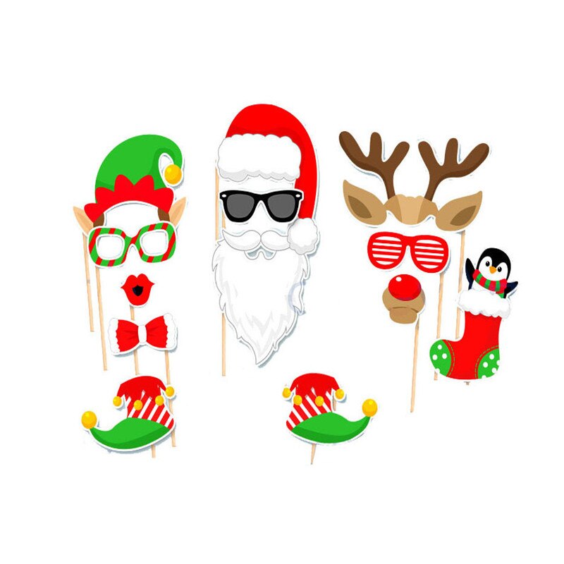 Kit de accesorios para photocall navideño de 32 Uds., feliz Cartel de Navidad, sombrero de Papá Noel, asta para Barba, adorno para el discurso, vacaciones, reunión familiar, decoración para