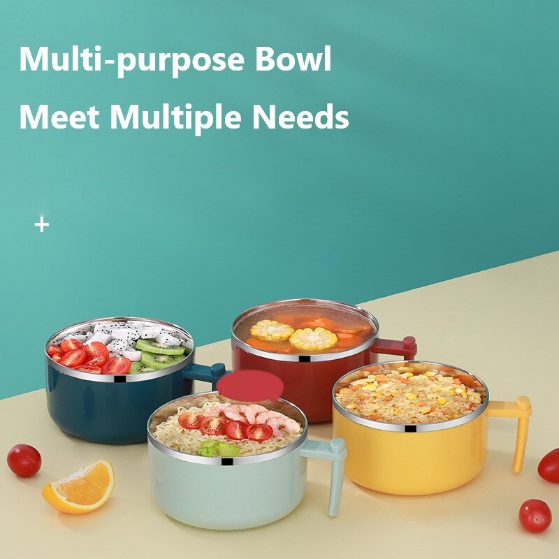 Stainless Steel Instant Noodle Bowl Portable Student Dormitory Household With Sealed Lid Large Capacity Instant Noodle Bowl