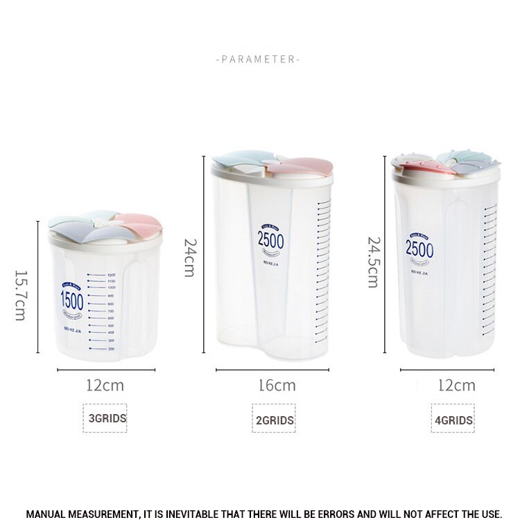 Keuken Graan Opbergdoos Doorzichtige Plastic Compartiment Vat Verzegelde Granen Voedsel Opslag Containers Jar Huishoudelijke Accessoires: 1 set
