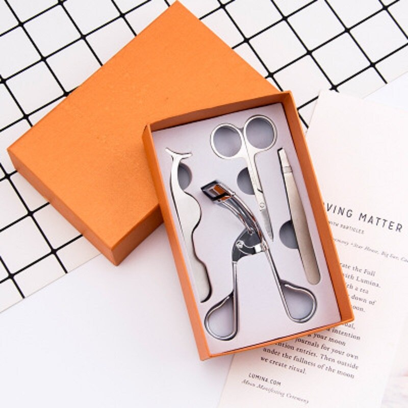 4Pcs Wimpers Set Multifunctionele Wimper Clipper Assistent Curler Pincet Valse Wimpers Hulp Extension Wimper Make-Up Schaar: silvery