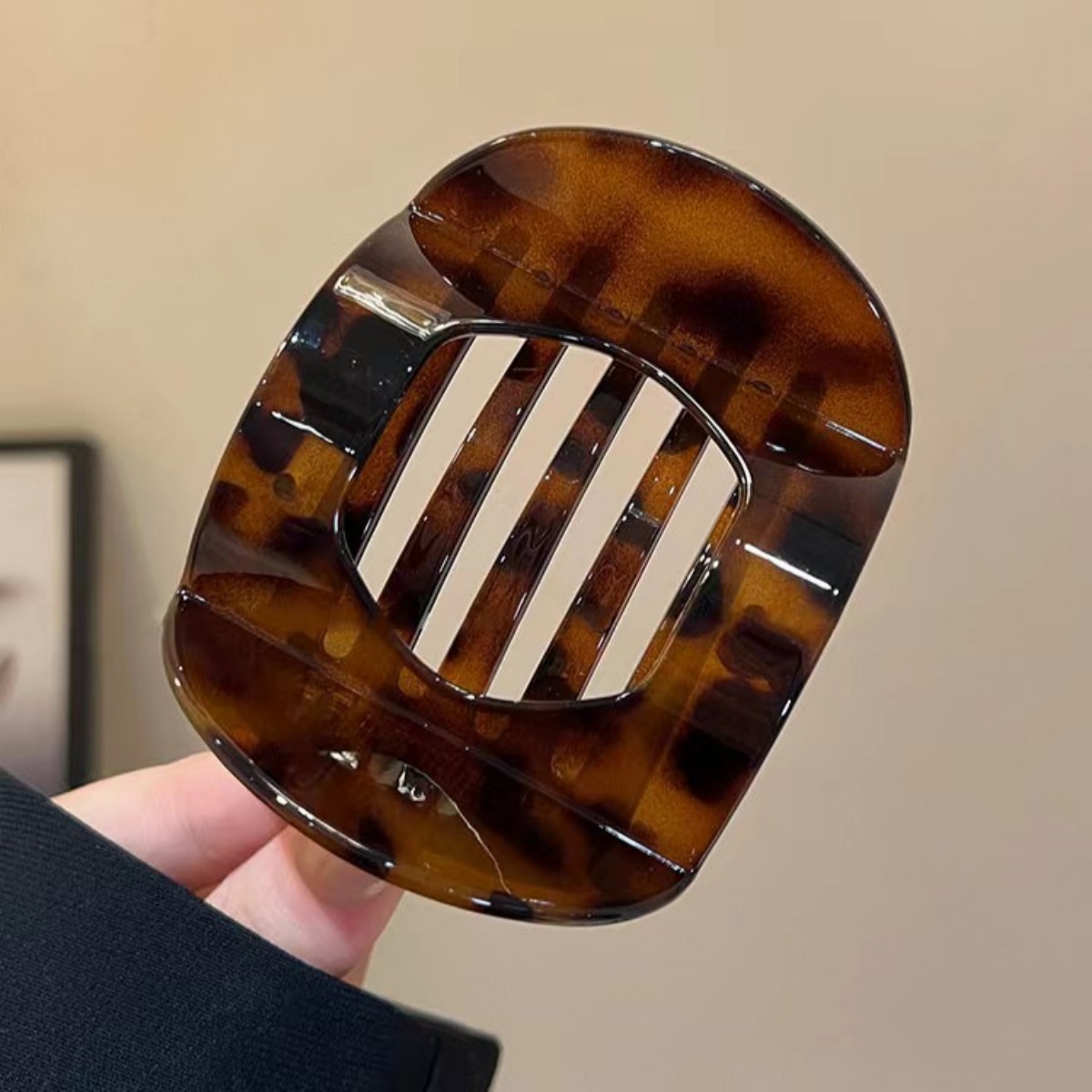 Clip de pelo de ácido acético coreano, accesorios para el cabello, Clip de cuchara con estampado de leopardo para mujer, Clip de pelo de primavera con cola de caballo baja, 1 ud.: Champán