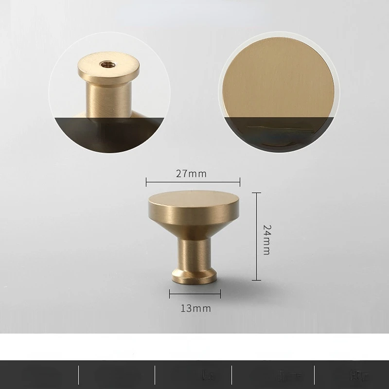 Brass Furniture Handles for Cabinets and Drawers Golden Bright Round Brushed Nordic Luxury Wardrobe Dresser Pull Door Knobs