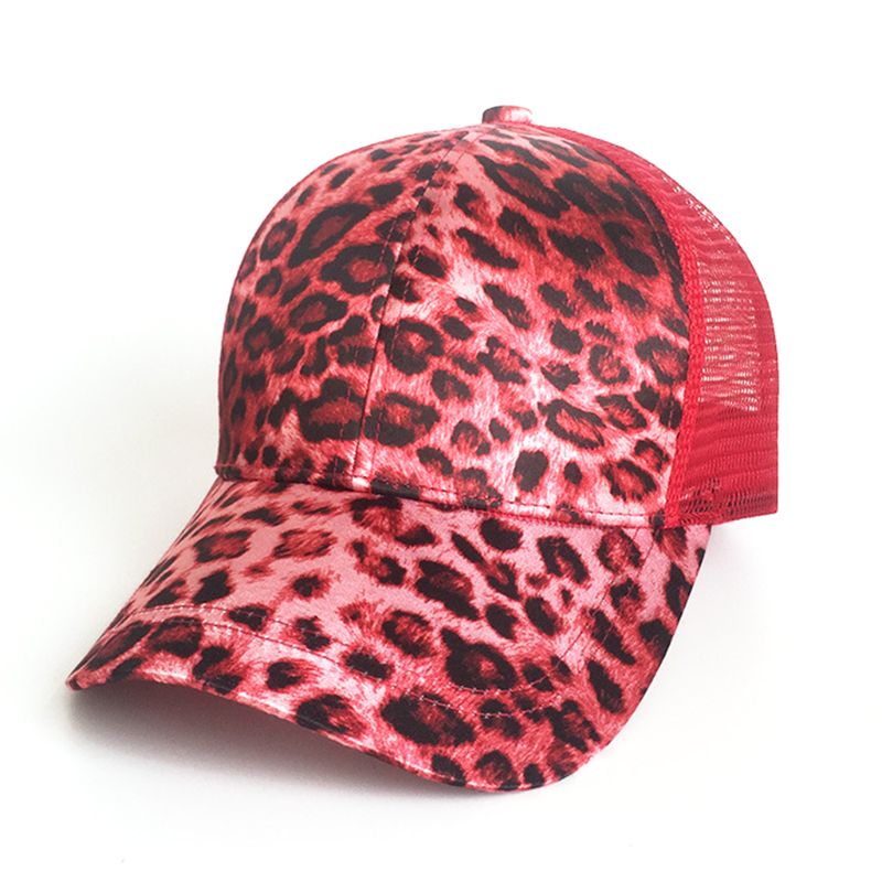 Women Ladies Summer Mesh Back Messy High Bun Ponytail Holder Cap Vintage Leopard Zebra-Stripes Adjustable Snapback Trucker Hat: 4