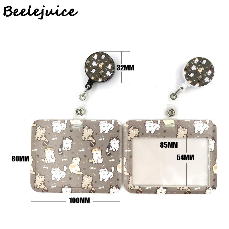 Grey Lovely Cute Cats Cute Card Cover Clip Lanyard Retractable Student Nurse Badge Clip Cartoon ID Card Badge Holder accessories
