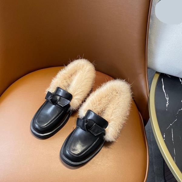 Shallow Mouth Casual Woman Shoe Slip-on Modis Loafers Fur Female Footwear Round Toe Moccasin Slip On Winter Dress Big: 2 / 35