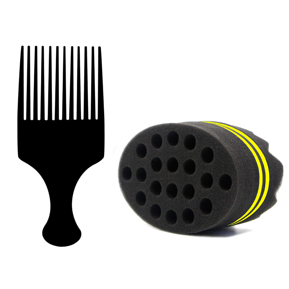Grote Gaten Spons Voor Haar, Twist Spons, Magische Spons Borstel, Afro Haar Spons Spons Voor Krullen Met Gratis Haar Pick Kam (2 Pack): Donker Kaki