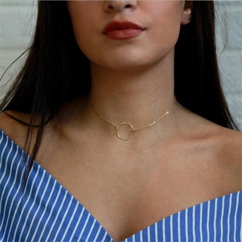 Simple Gold Color Circle Round Choker Neecklace For Women Girls Punk Geometric Tiny Chain Necklace Jewelry Friend Party