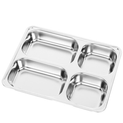 1Pcs Dikke Snacks Compartiment Met Deksel Rvs Lunchbox Student Kantine Fabriek Lunchbox: 4 grids