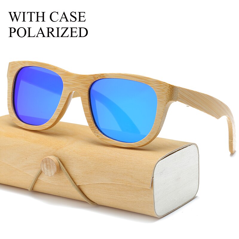 Gafas de sol polarizadas de madera de bambú cuadrado para hombre y mujer, gafas de sol Polaroid para hombre y mujer, gafas de sol retro hechas a mano de color rosa: 1501KP C25 CASE