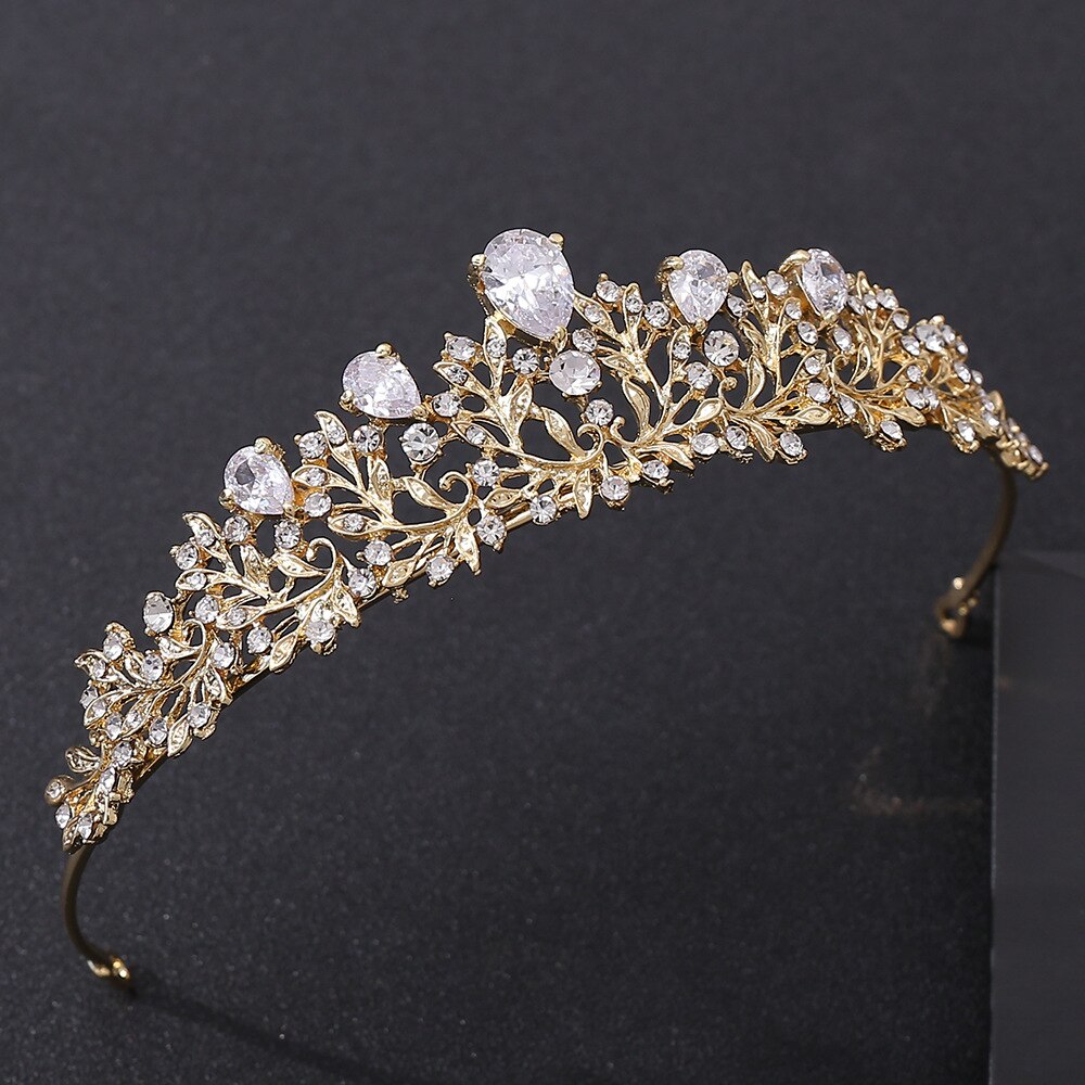Baroque Gold Rhinestone Bridal Jewelry Sets Women Crystal Tiaras Crown Necklace Set Earrings For Bride Wedding Hair Accessories