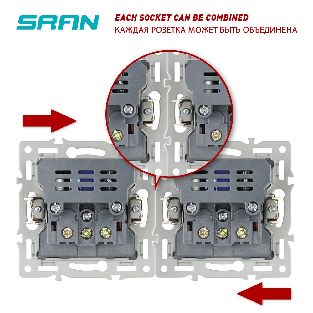 SRAN EU wall double socket with USB, 220v 16A electrical outlet 153*82mm crystal glass panel Home improvement plug