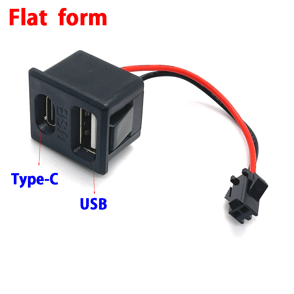 Storström 2 p dubbelskikts-usb hona-bas typ-c-uttag ett hon-usb-lampladdningsuttag strömuttag med kabelkontakt: Mång / 5-9 st