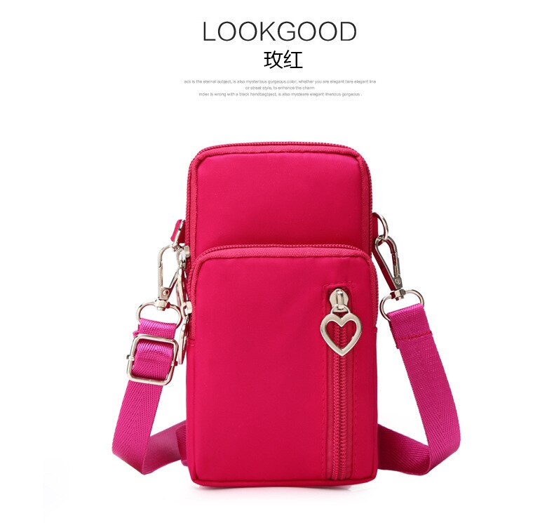 You Se-bandolera pequeña para mujer, bolso de hombro multifunción, Diagonal, para teléfono móvil, auriculares para el exterior, bolsa de brazo deportivo: Pure rose red large