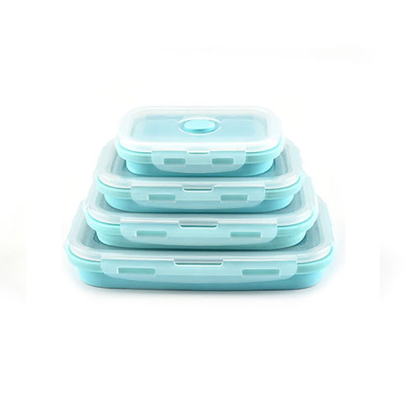 4pcs Silicone Lunch Box Set Stackable Bento Food Container Foldable Lunchbox Dinner Storage Containers Microwave Leakproof Fresh: blue-4 pcs