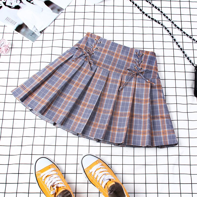 High Waist Pleated Skirt For Tennis Badminton Sport Strap With Inner Shorts Plaid Mini Training Skirt Cheerleading Uniform: Gray / S