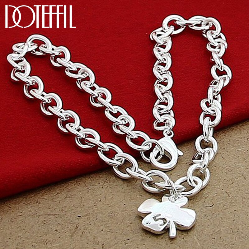 Doteffil 925 Sterling Zilver Vier Bladeren Klaver Hanger 18 Inch Chain Ketting Voor Vrouwen Wedding Engagement Sieraden