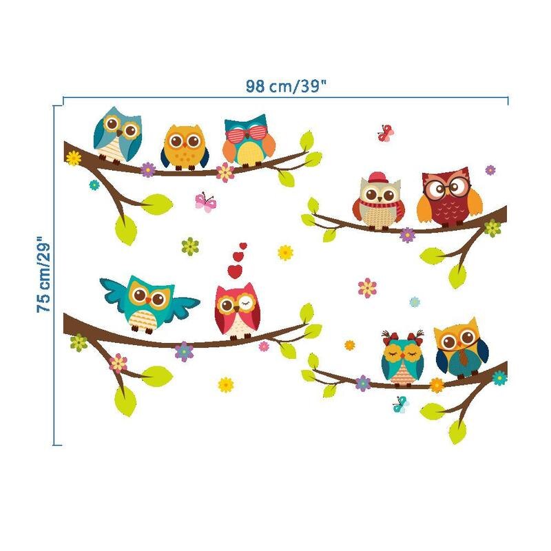 3d Six Owls on Tree Wall Sticker For Kids Rooms Wallpaper Kid's Decor Mural DIY Stickers Decoration Room Art Decal Home