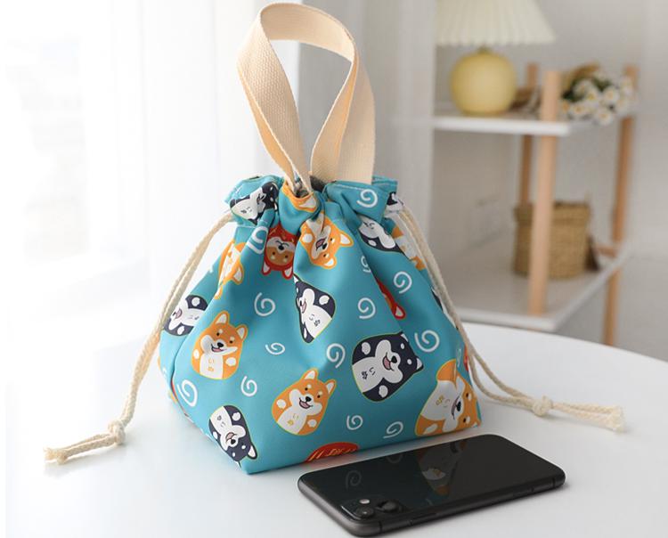 Cute Small Shopping Bag Foldable Cartoon Flowers Lunch Box Tote Bags For Women Canvas Bolso Shopper Waterproof Drawstring Tote: 8