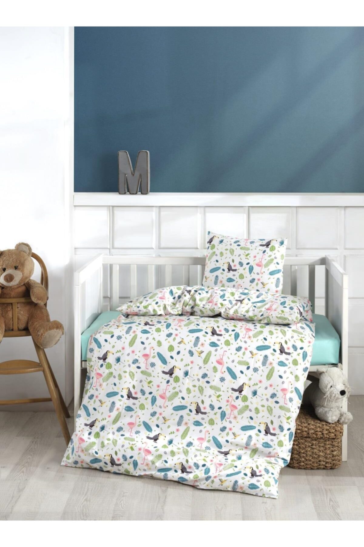 unisex Weiß Baumwolle Baby Bettdecke Startseite einstellen Flamingo Muster Ranforce Baby Kinder&#39;s Bett Startseite Bettdecke Startseite Bausatz carsap Kopfkissen