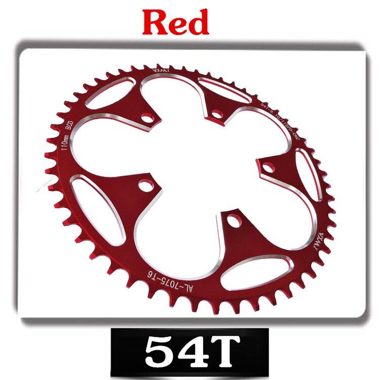 Vxm racefiets 110 bcd crank 50t 52t 54t 56t 58t kettingblad legering ultralicht klim power kettingblad plaat fietsonderdelen: 54t rode