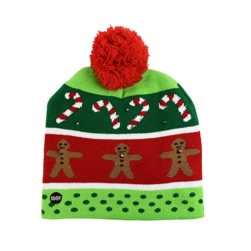Julehuer beanie sweater led lys strik hue julepynt natal elg hue lys op strikket hue til børn: B08