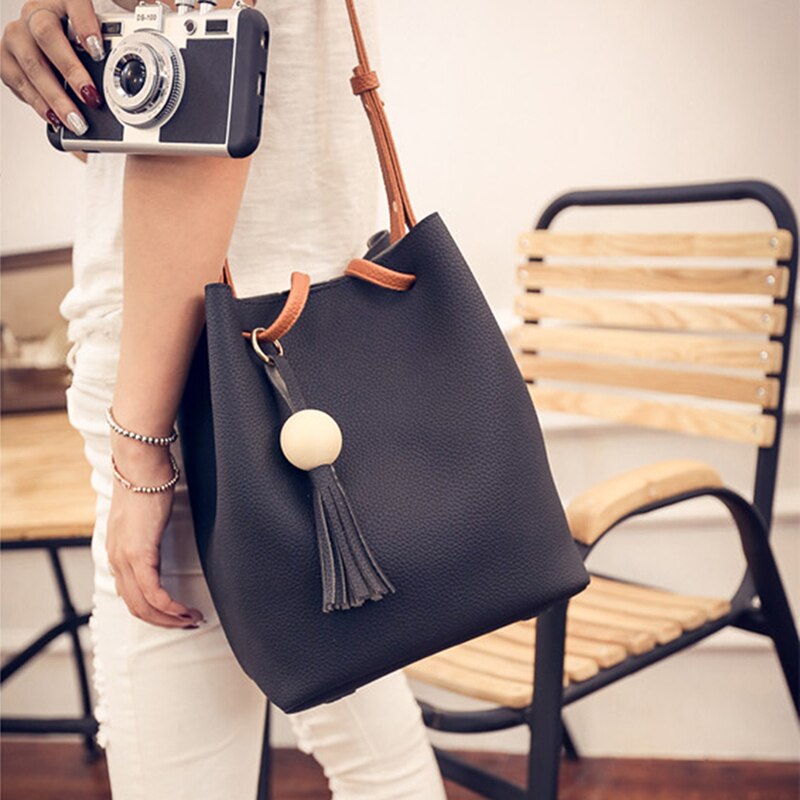 Pu lær skulderveske for kvinner messenger bags cross-body bøtte bolle mor vesker dusk håndveske skuldervesker