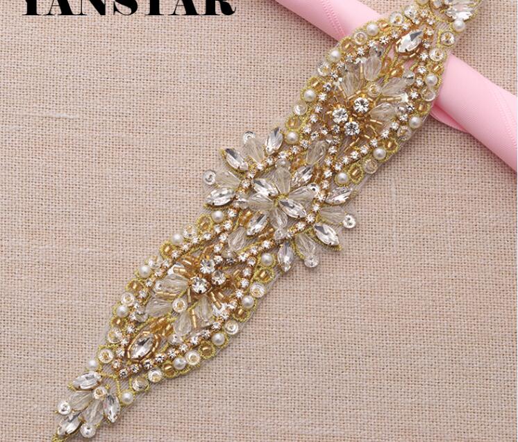 Missrdress håndlavede perler bryllupsbælte guld rhinestones brude sash perler krystal brude bælte til brudekjoler  jk890: Rhinestone applikationer