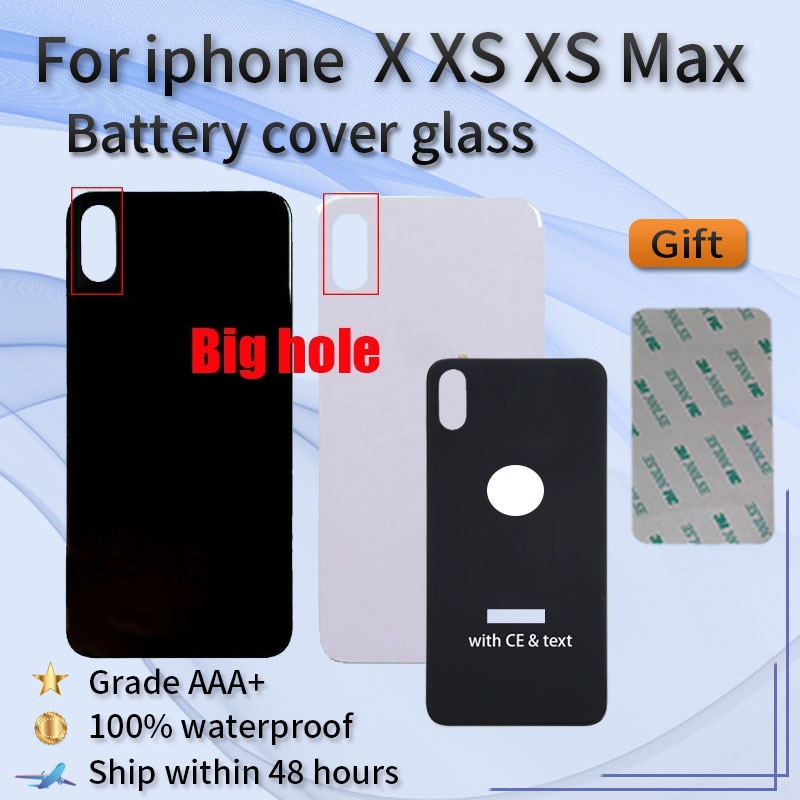 Reparasjon for iphone x xs xs max merke original stort hull batteridør glass bakdeksel skall + selvklebende klistremerke