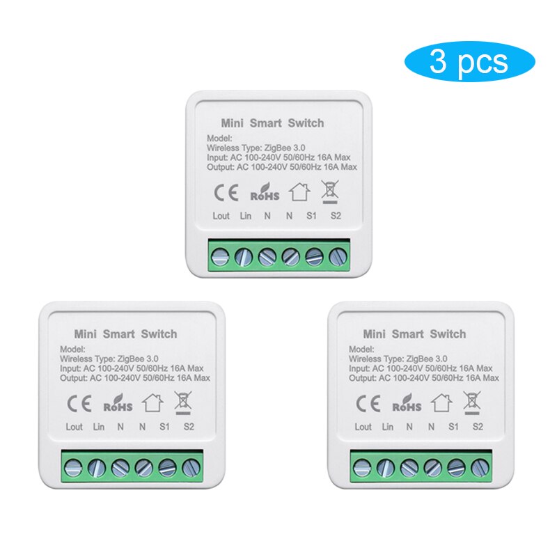Tuya Smart ZigBee Light Switch Module Smart Home Automation DIY Breaker Supports 2 Way Control, Work with Alexa Google Home: 3pcs