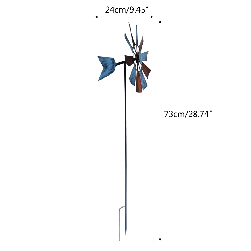 367A Wrought Iron Rotating Windmill Metal Wind Spinner Landscape Ornament for Outdoor Courtyard Yard Lawn Pinwheel Decor