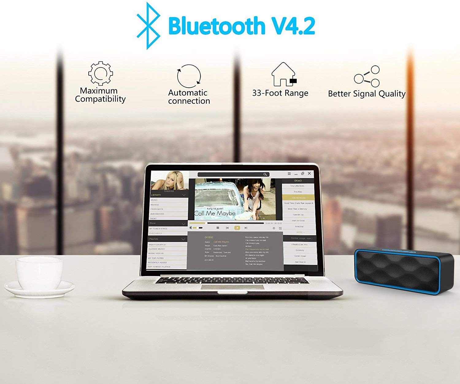 Bluetooth 4.2 Wireless Speaker Outdoor Portable Stereo Speaker HD Audio Built-in Dual Drive Speaker Hands-free Call TF Card Slot