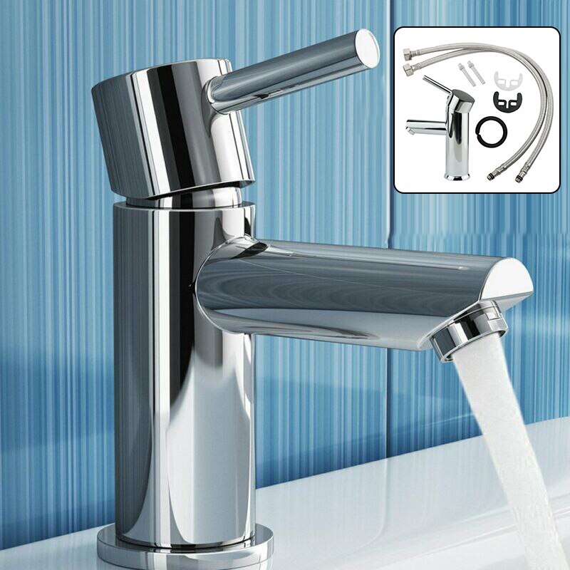 Mono Mixer Brass+Steel Faucet Tap For Bathroom Basin Sink+Inlet Hoses 60cm Installation Instruction