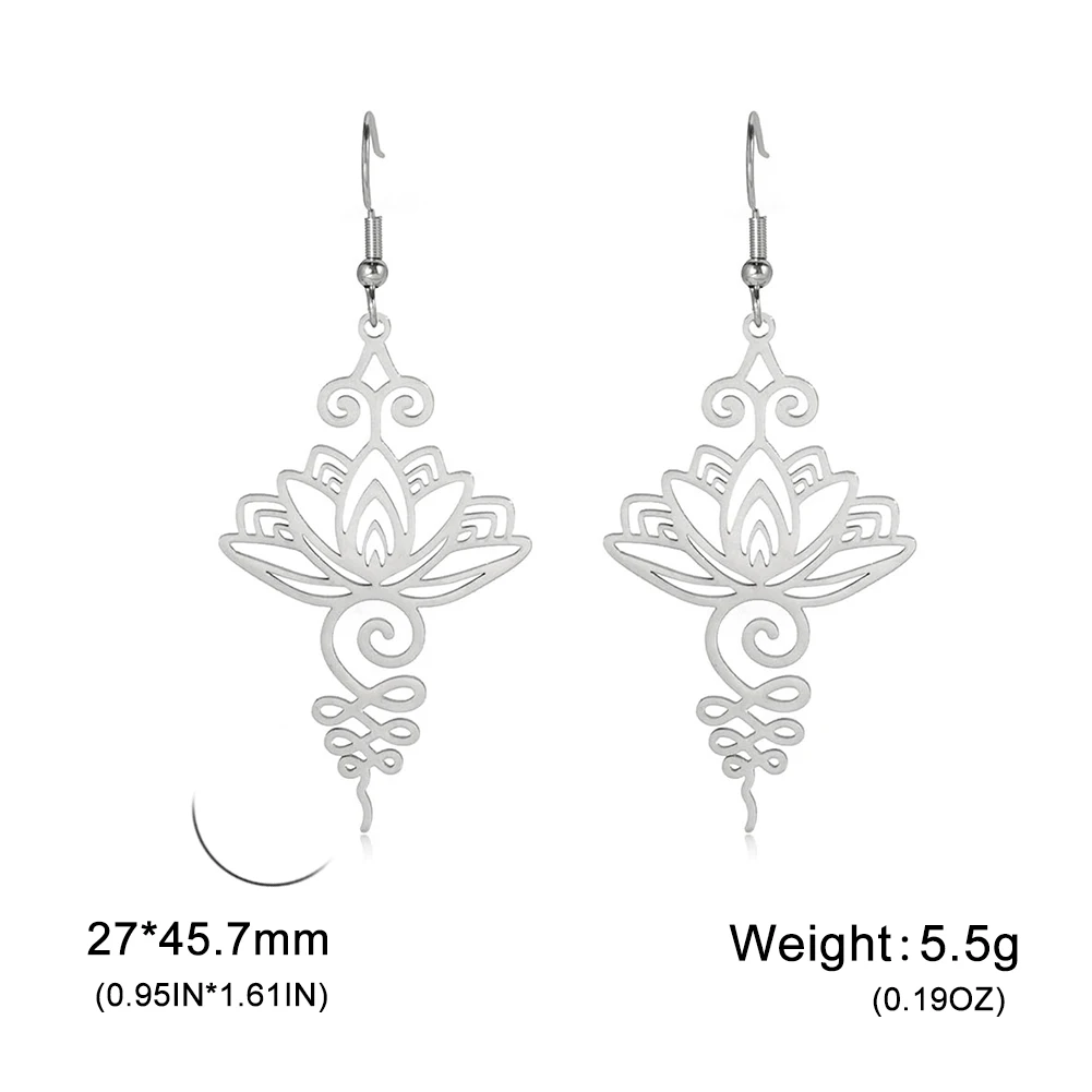 Skyrim Unalome Pendientes colgantes de flor de loto de acero inoxidable, colgante de budismo de Yoga, pendiente de gota, joyería espiritual, para mujeres: orange
