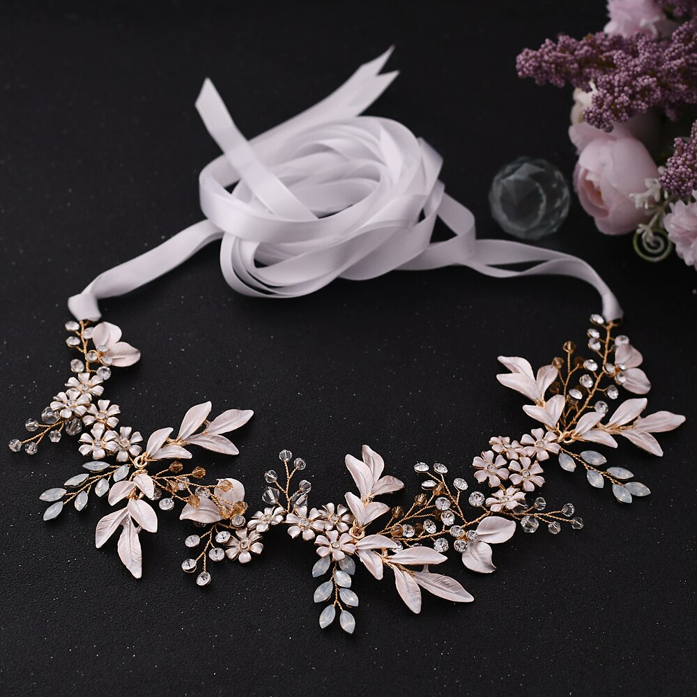 Trixy  sh278- g champagne gouden riem trouwriemen strass riemen bruidsjurk riem bruiloft accessoires bruidssjerp bruidsriem: Wit lint