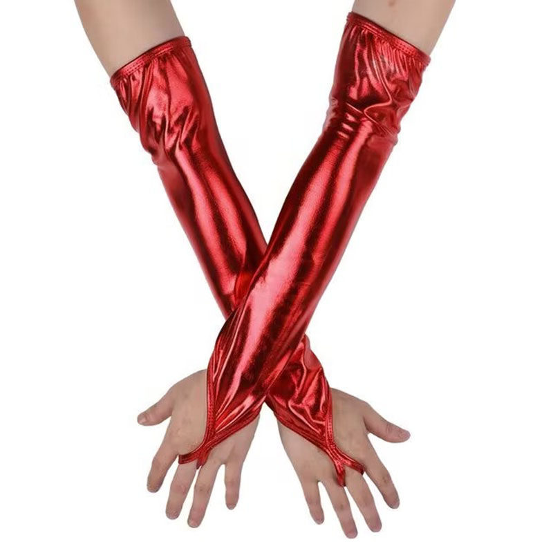 Sexy Dames Lak Lederen Handschoenen Halloween Cosplay Nachtclub Podium Voorstelling Paaldans Arm Mouwen Haak Vinger Lange Want: Blauw