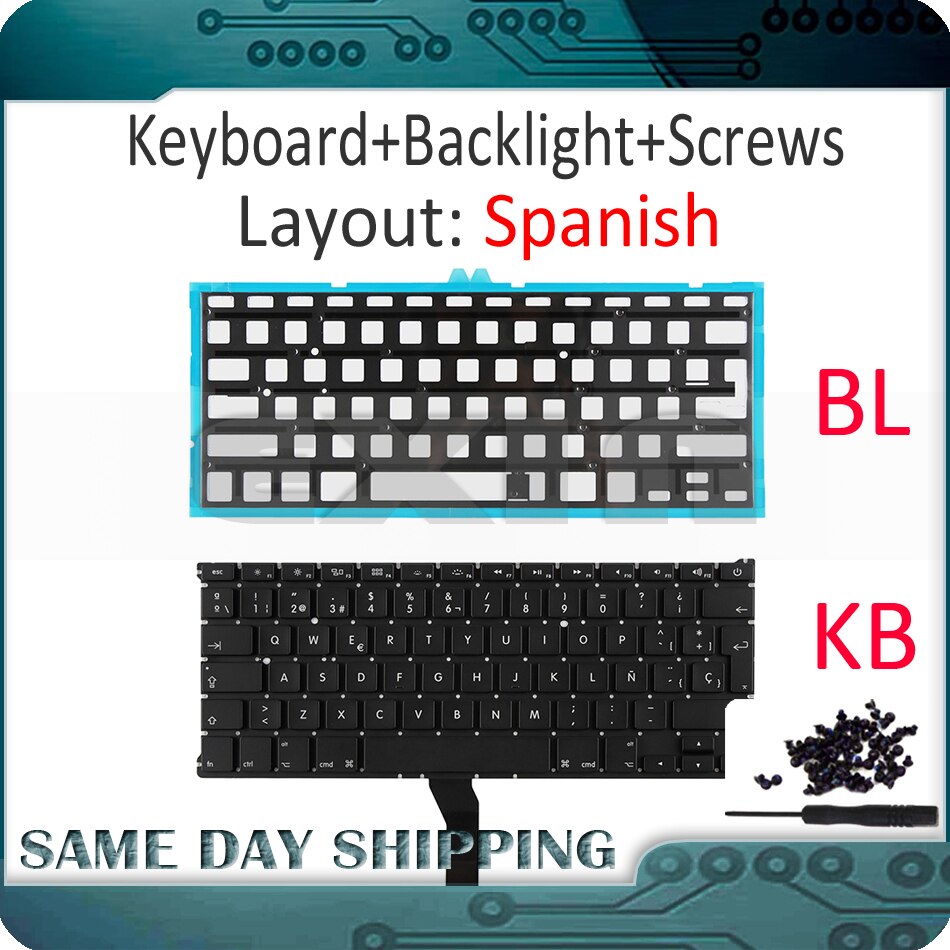for Apple Macbook Air 11" A1370 A1465 Spanish Spain SP Standard Keyboard with Backlight Backlight + Screws Year