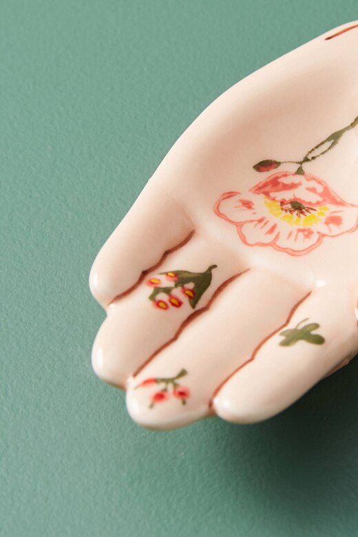 Decorative Hand Shape Plate Handpainted Ceramic Mini Trinket Tray Vanity Jewelry Storage Display Ring Dish Unique